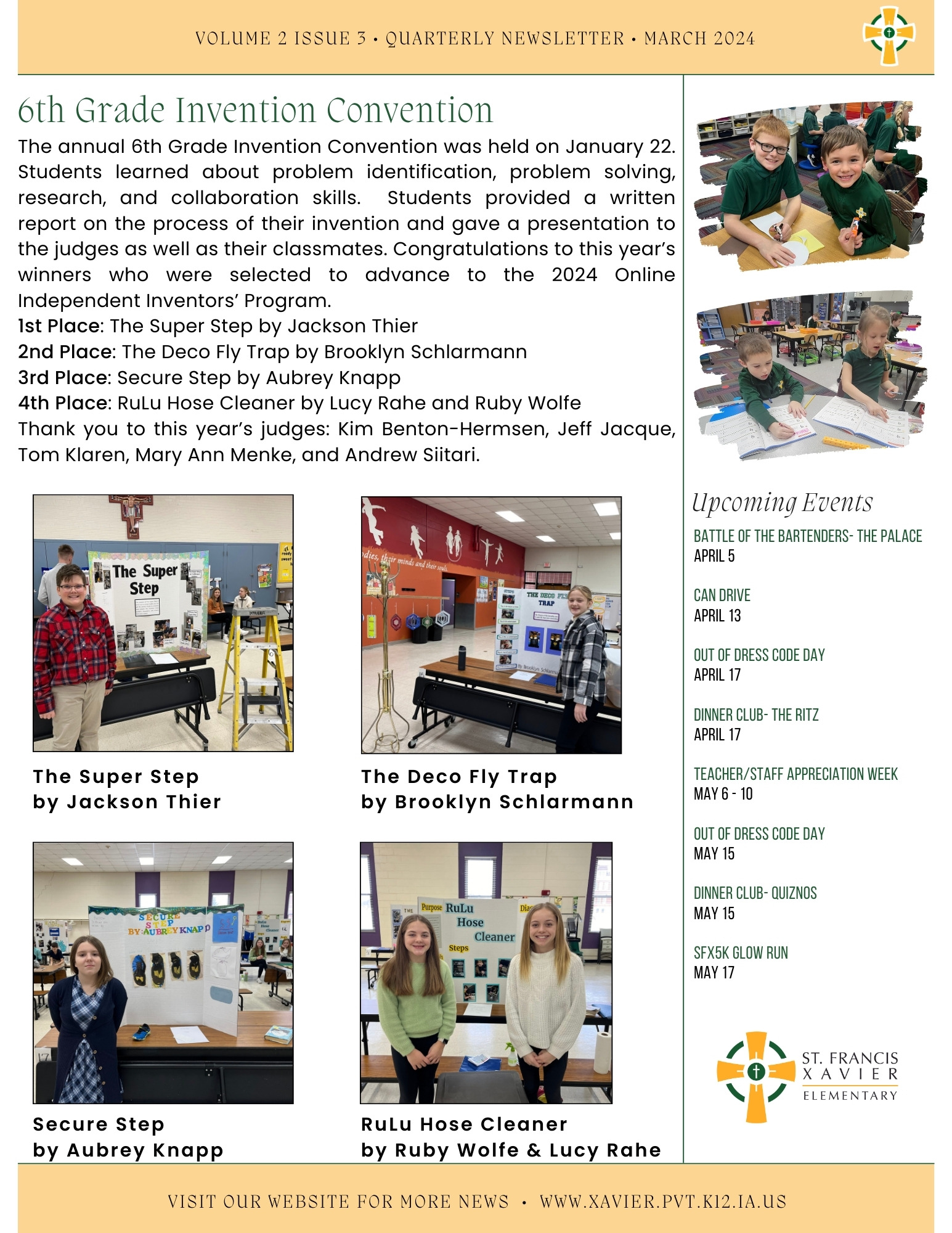 Quarterly Newsletter St. Francis Xavier School Dyersville, IA
